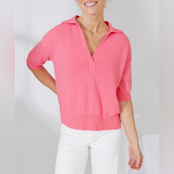 Mia Fratino’s Jamie Collar Tee - Pink Mongolian Cashmere Sweater - Picture 1 of 7